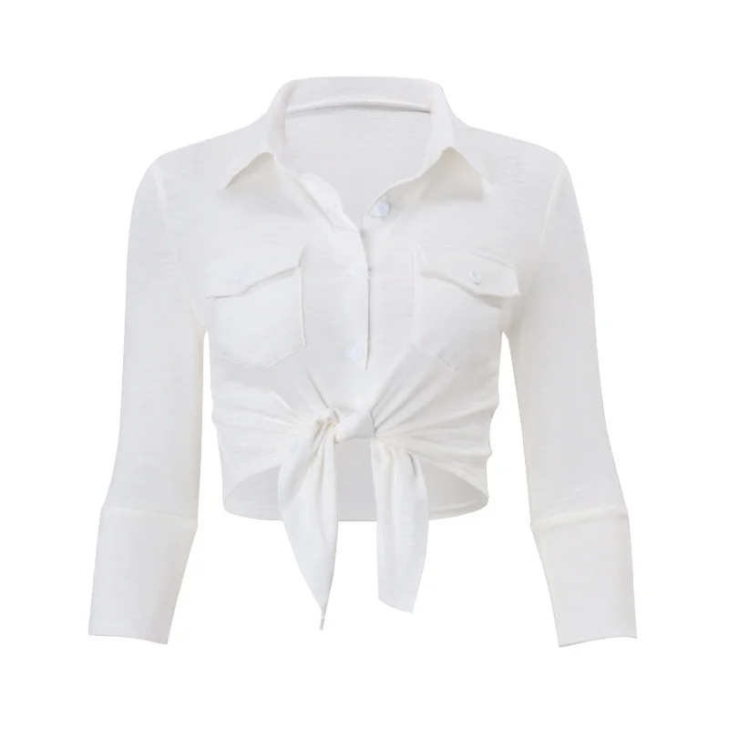 Brownm Brownm Summer And Autumn Hot Style Women's Wear College Style Sweet Lapel Single Breasted Cardigan Slim Korean Version Shirt Female