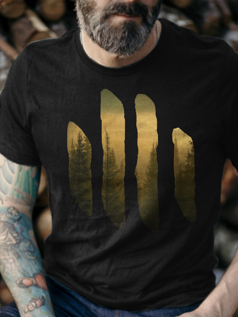 Men's Outdoor Forest Printed Crew Neck Short-sleeve T-shirt