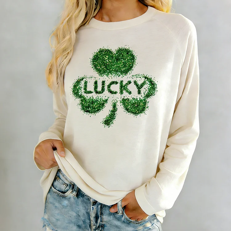 Women's St. Patrick's Day Shamrock Print Crew Neck Sweatshirt