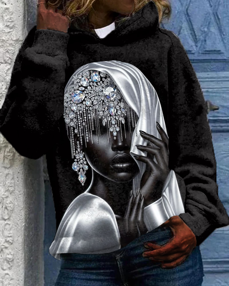 Women's Diamond Veil Art Print Long-sleeved Hoodie
