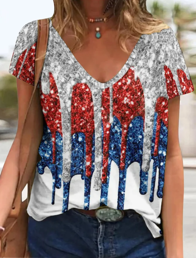 Sexy V-neck Printed Short-sleeved T-shirt