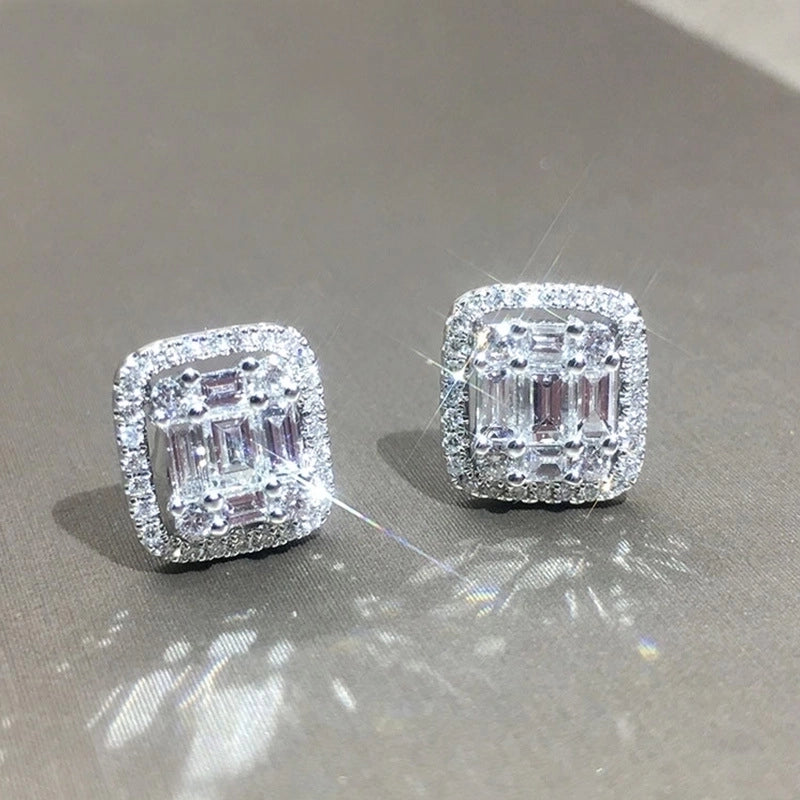 T Cubic Zirconia Fashion Women’s Platinum Diamond Copper Earrings