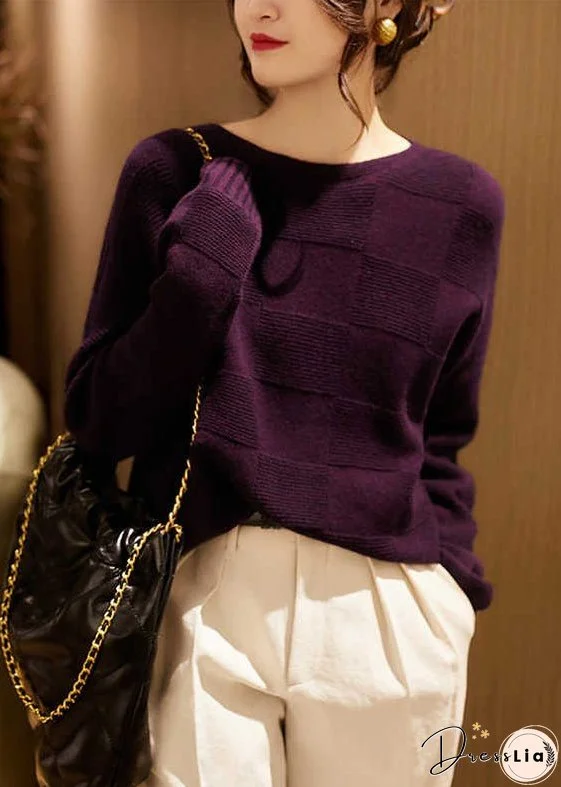 Italian Orange O Neck Cozy Patchwork Knit Woolen Sweater Fall