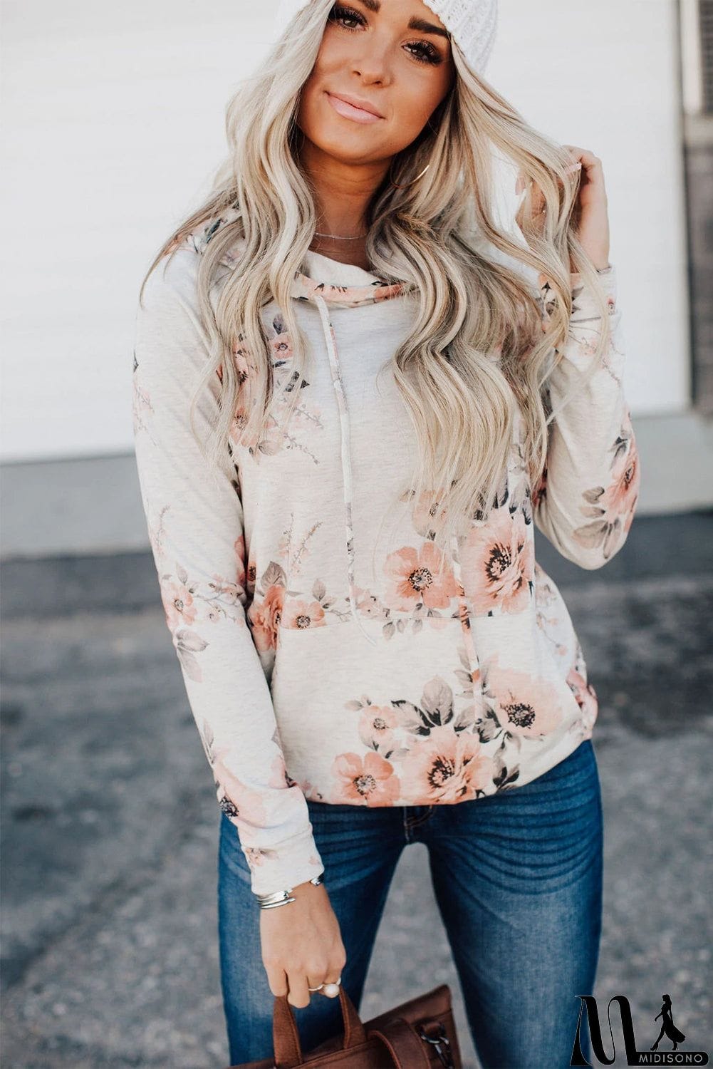 MidiSono - Floral Hoodie with Kangaroo Pocket