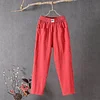 femme coton lin taille &eacute;lastique pantalon de couleur unie ample
