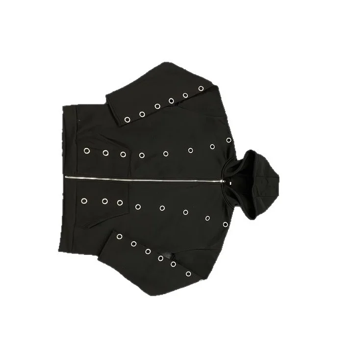 Athvotar Athvotar Iron Ring Hollow Loose Open Shirt Zipper Hoodie Chicken Eye Design Jacket Suit