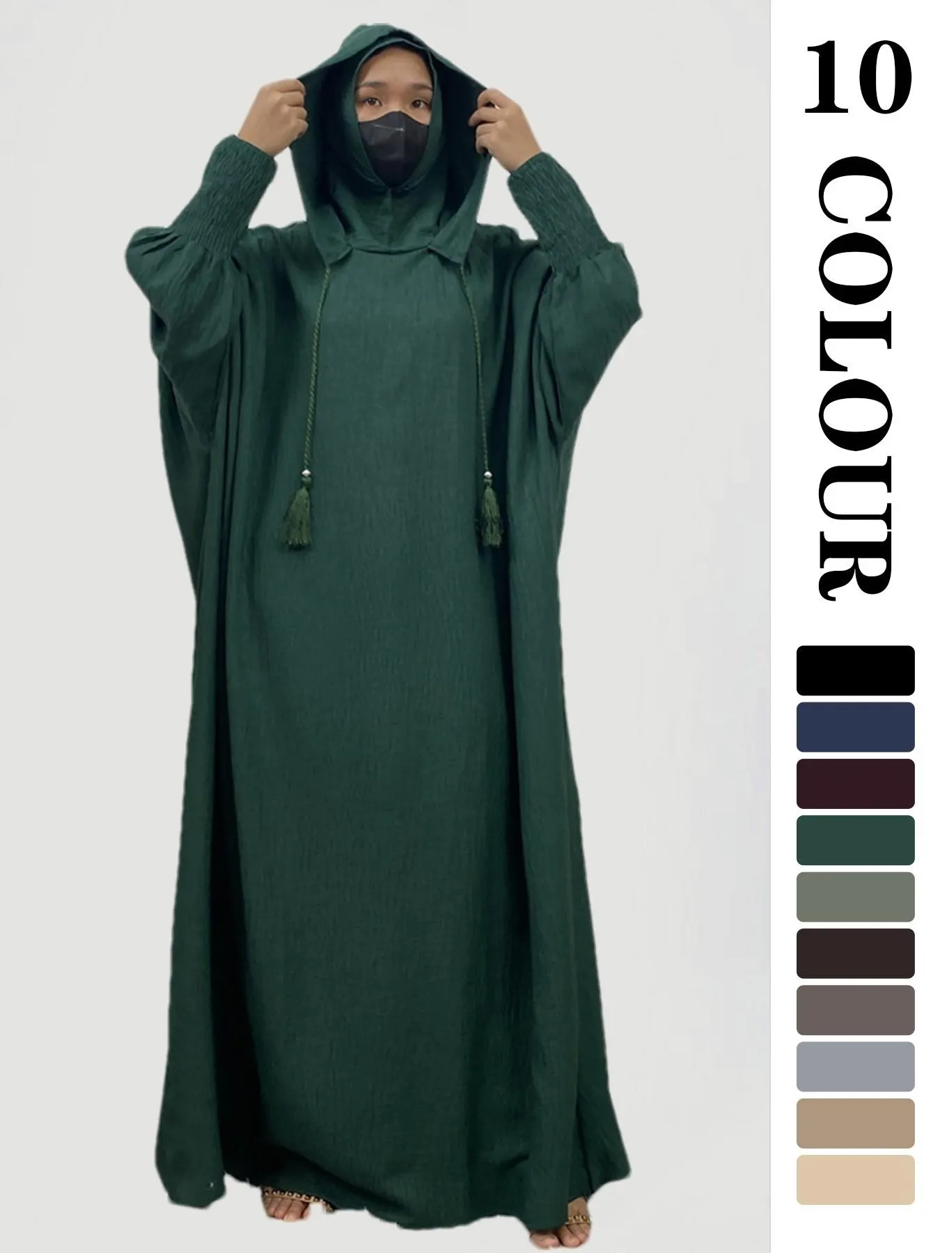 Women's Solid Hooded Dress, Casual Long Sleeve Dress for Fall & Winter, Women's Islamic Clothing for Daily Wear, Modesty Muslim Clothing