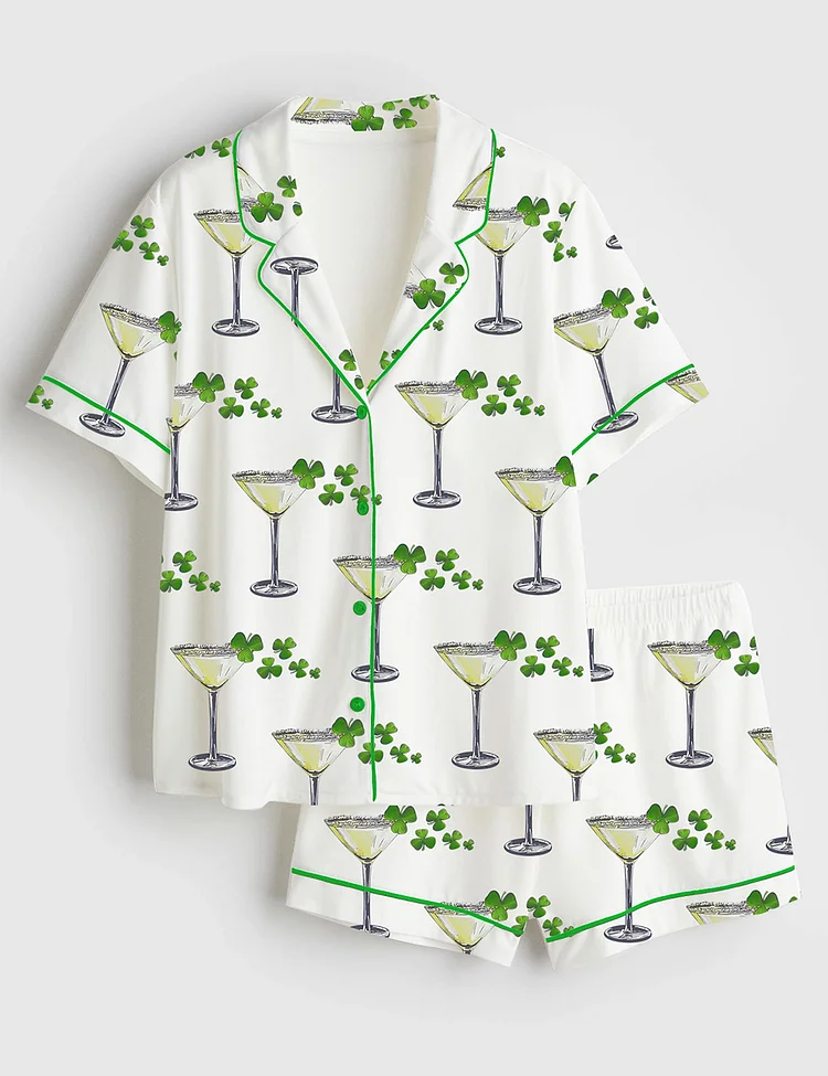 Women&rsquo;s A Tini Bit Irish St. Patrick's Day Shamrock Print Short Sleeve Satin Pajama Set