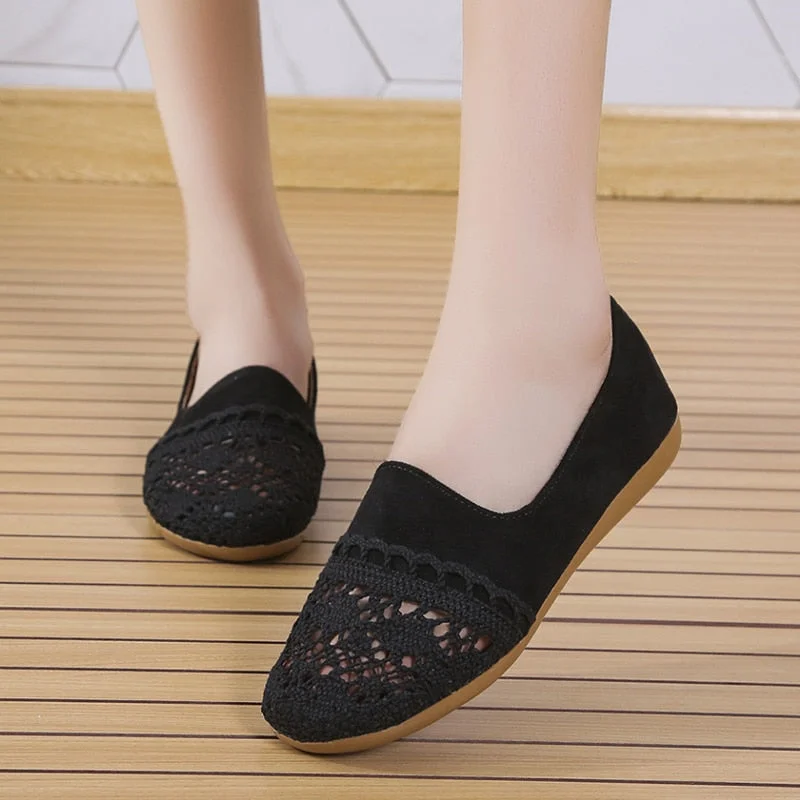 Hollow Out Breathable Loafers For Women 2022 Summer Canvas Soft Sole Ballet Flats Ladies Comfortable Slip On Casual Shoes Woman