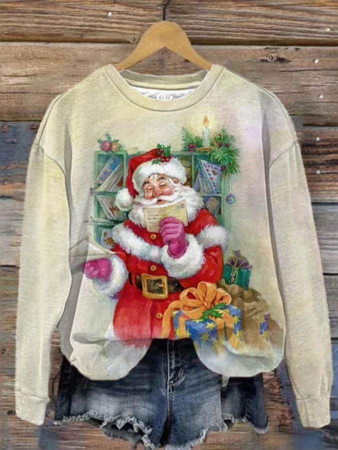 Women's Vintage Christmas Santa Print Sweatshirt