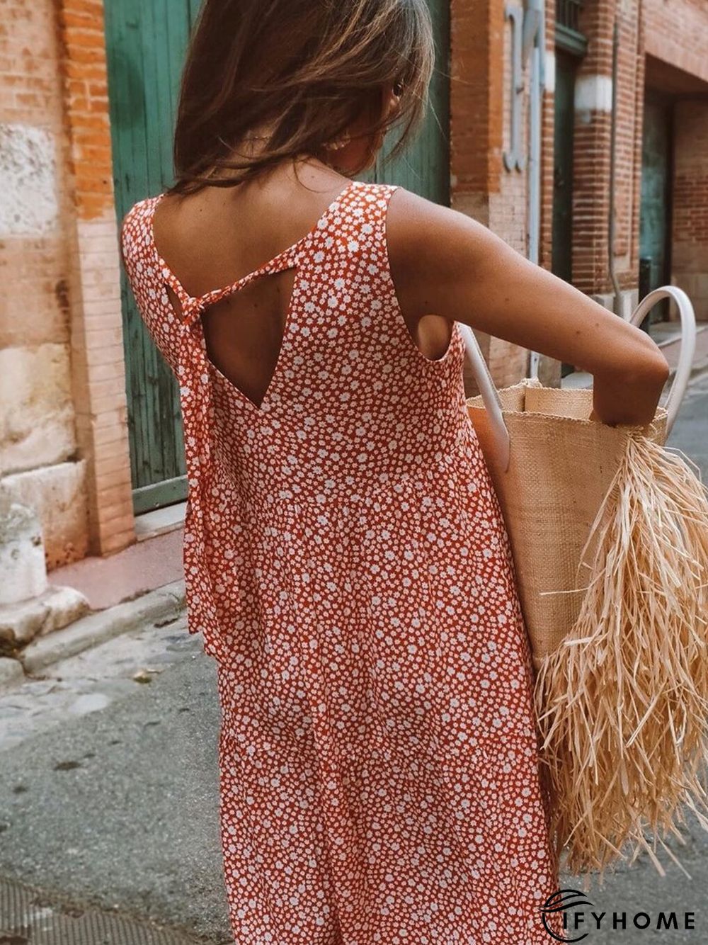 Floral Crew Neck Vacation Cotton Causal Dress | IFYHOME
