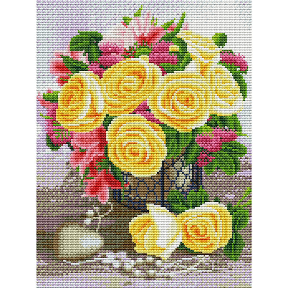 

Yellow Roses - 11CT Stamped Cross Stitch - 36*46CM, 501 Original