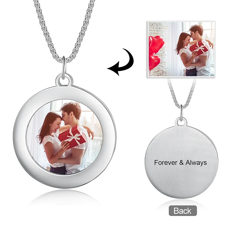 Personalized Round Picture Engraved Tag Necklace -Color Picture, Custom Necklace with Picture and Text