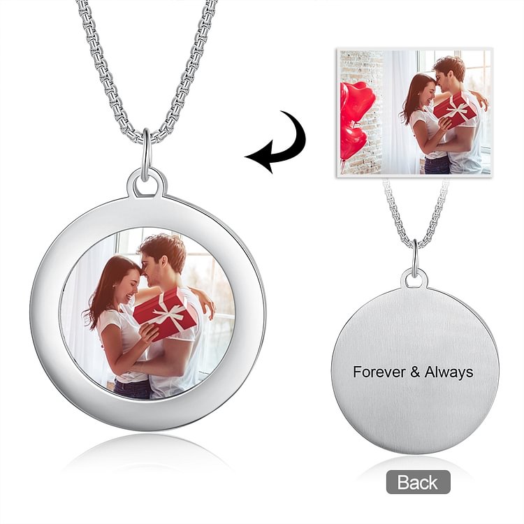 Personalized Round Picture Engraved Tag Necklace -Color Picture, Custom Necklace with Picture and Text