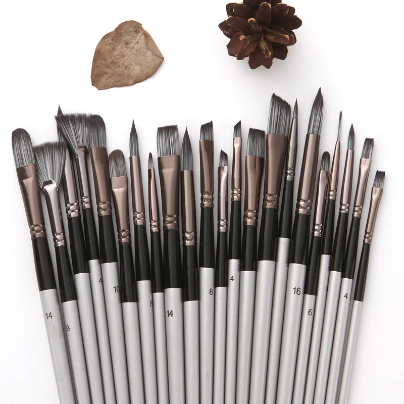 24 Brush Hot Sale Canvas Brush Curtain Oil Painting Brush Nylon Gouache Watercolor Brush-Himinee.com
