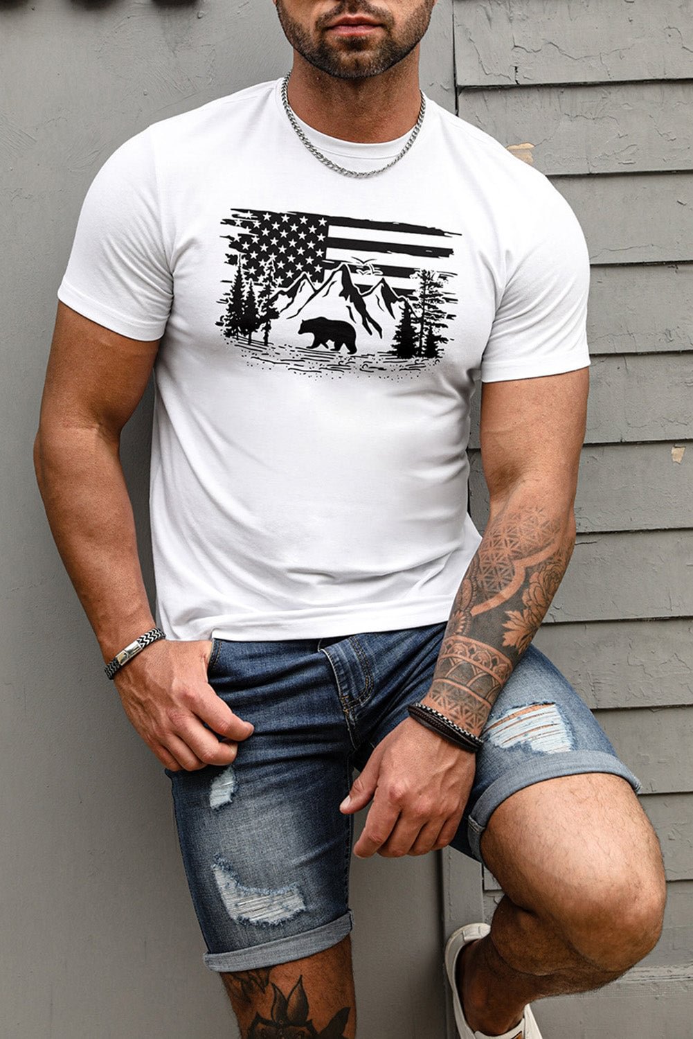 American Flag Mountains Graphic Print Men's T-shirt