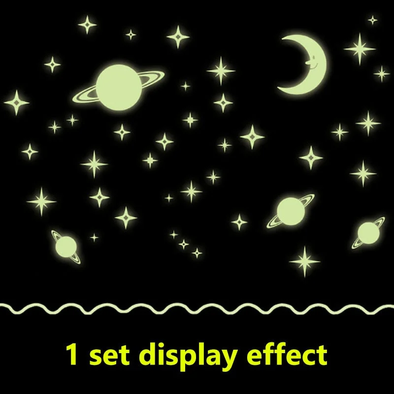 Luminous Galaxy Moon Stars Wall Stickers Saturn Art Design Stickers for Kids Room Home Decoration Wall Decals Glow in the Dark