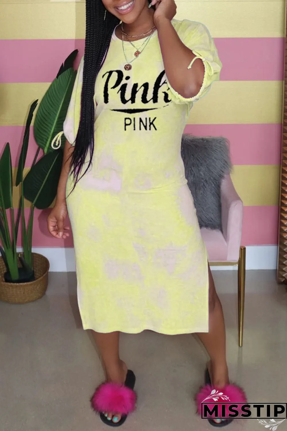 Grey Fashion Casual Letter Printed Long Dress