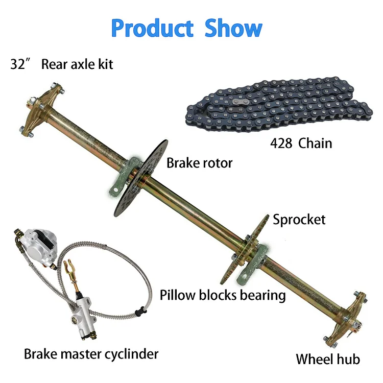 SEBLAFF 32In Go Kart ATV Rear Axle Assembly Kit Shaft Hub Chain Brake 815mm