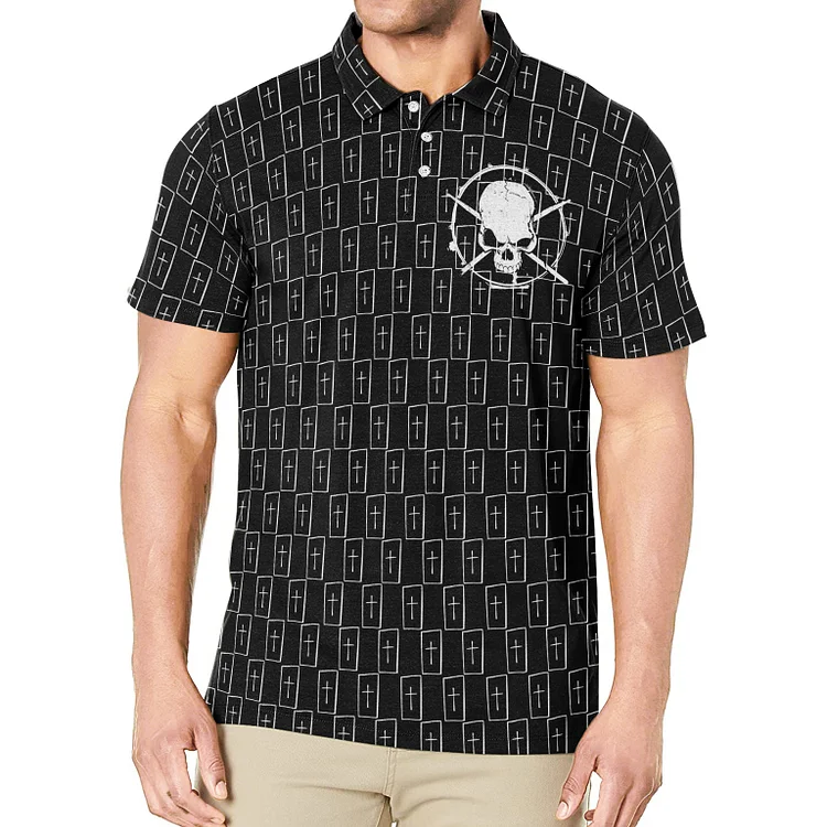 CROSSED SKULL PRINTED POLO SHIRT