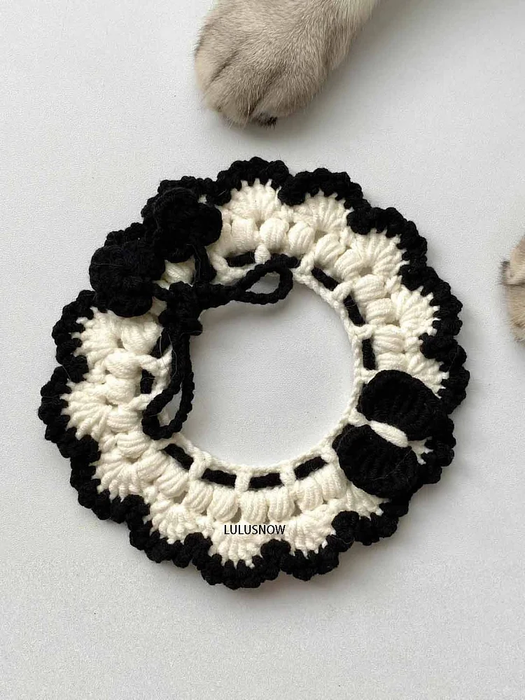 Lulusnow Handmade Black White Bow-tie Crochet Pet Collars / Pet Holiday Outfit/ Festive Pet Accessories/ Gift For Pet