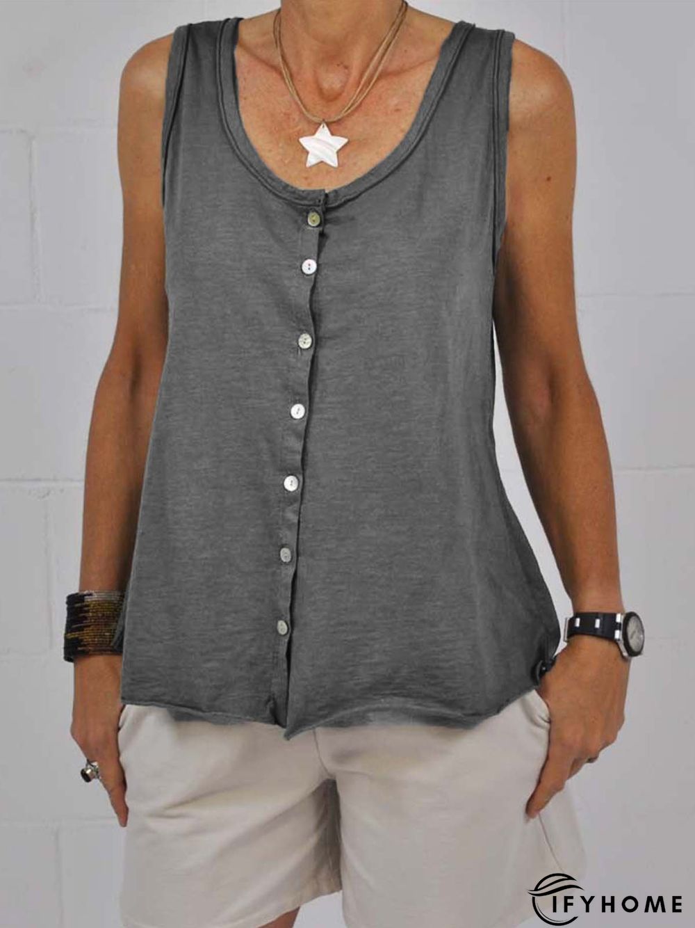 Vacation Crew Neck Solid Fit Blouses | IFYHOME