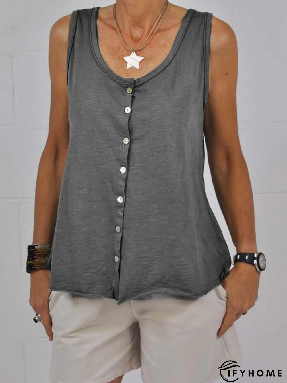 Vacation Crew Neck Solid Fit Blouses | IFYHOME