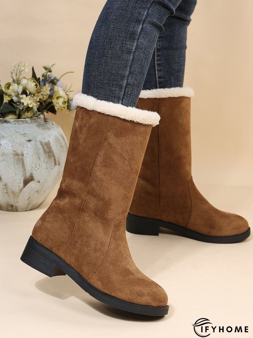 Plus Size Winter Casual Slip On Warm Lined Snow Boots | IFYHOME