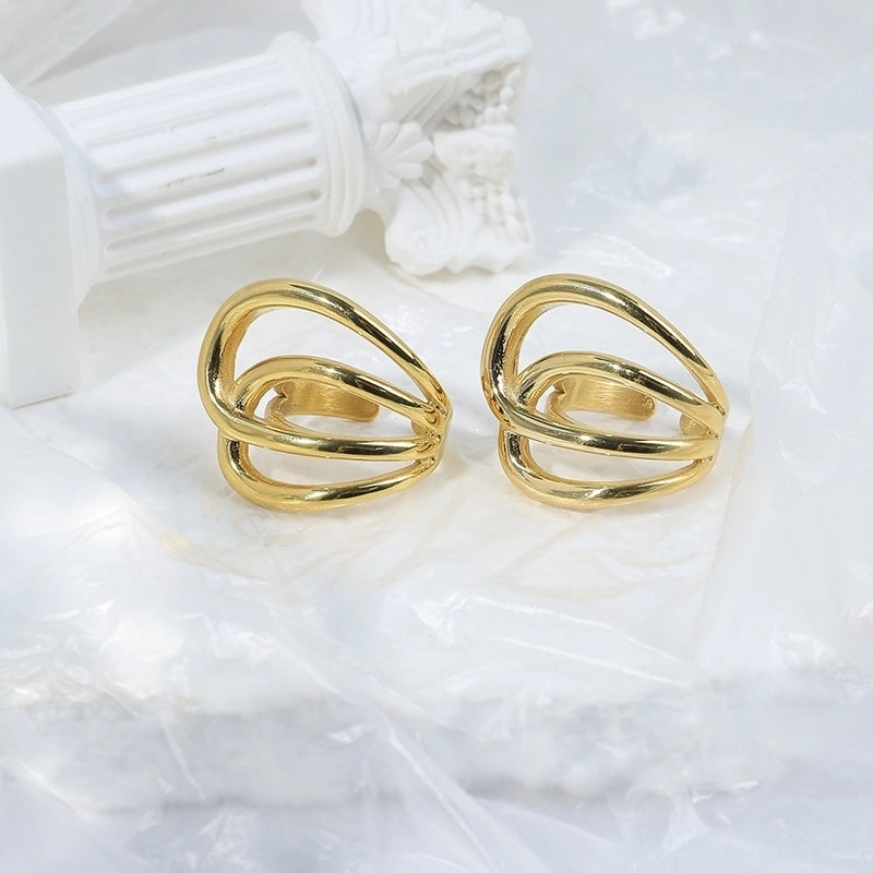 Vacation Minimalist U Shape Sector 304 Stainless Steel 14K Gold Plated Plating Hollow Out Open Rings