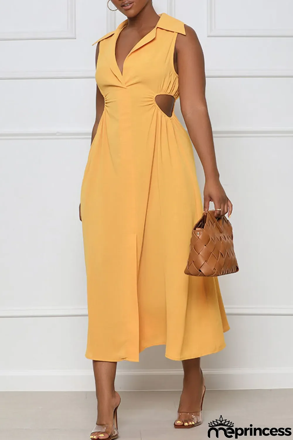 Blue Sexy Solid Hollowed Out Patchwork V Neck A Line Dresses