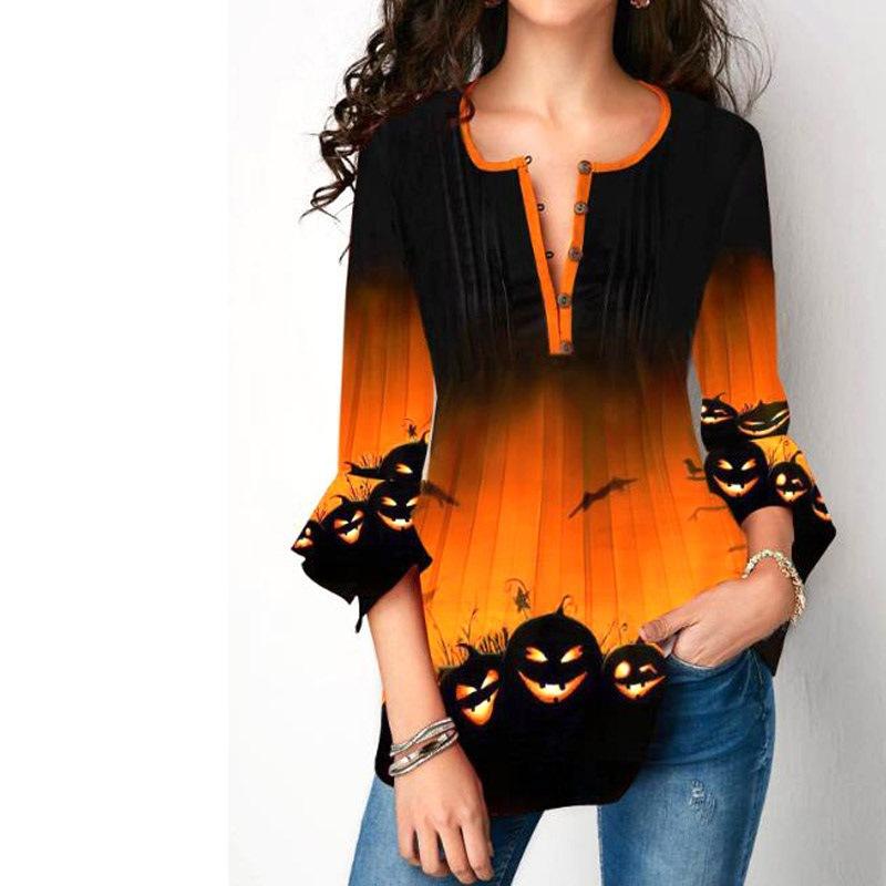  thdmladies Irregular V-neck Printed Button Top thedmladies