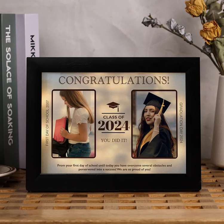 2024 Graduation Gift - Personalized 3 Year & 2 Photo & 1 Text Frame Night Light LED Night Light Gift for Her/Him