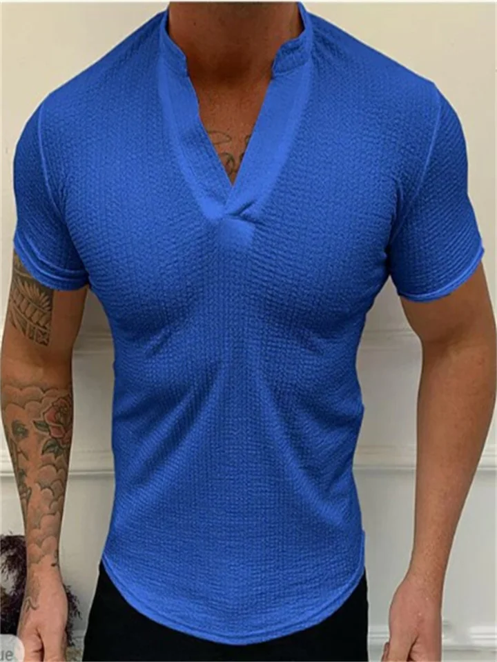 Men's T shirt Tee Waffle Shirt Tee Top Plain Henley Street Vacation Short Sleeves Clothing Apparel Fashion Designer Basic