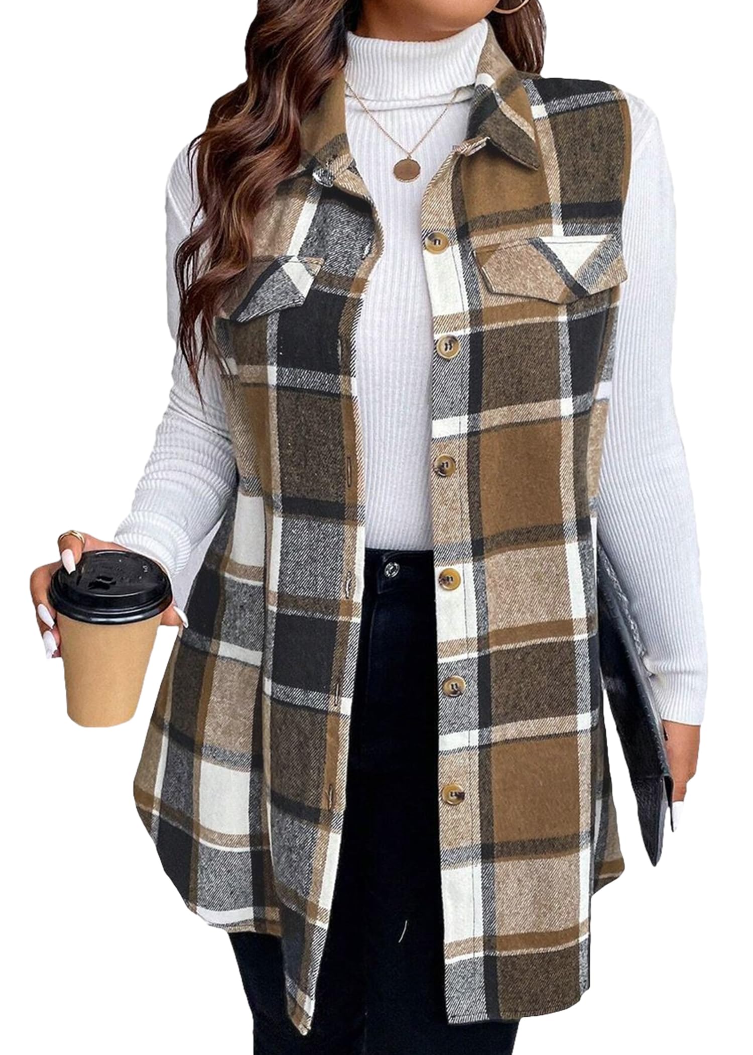 Women's Fall Plaid Lightweight Flannel Vest with Pockets