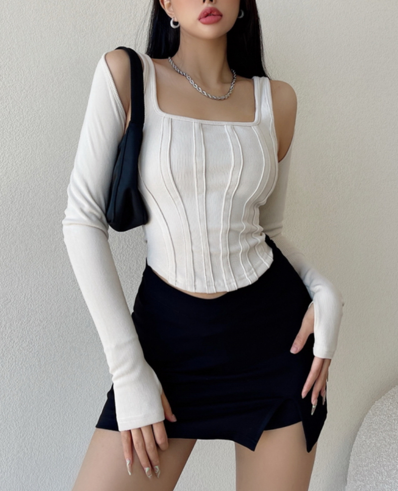 Ootddress Women Striped Stitching Slim T-shirt Female 2 In 1 Shrug Set Co-ord Crop Shrug And Corset Tank Tops Set Y2k Streetwear New