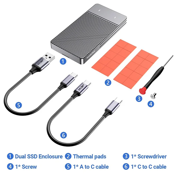JEYI Dual Bay M.2 NVMe SATA SSD Enclosure, USB 3.2 Gen 2