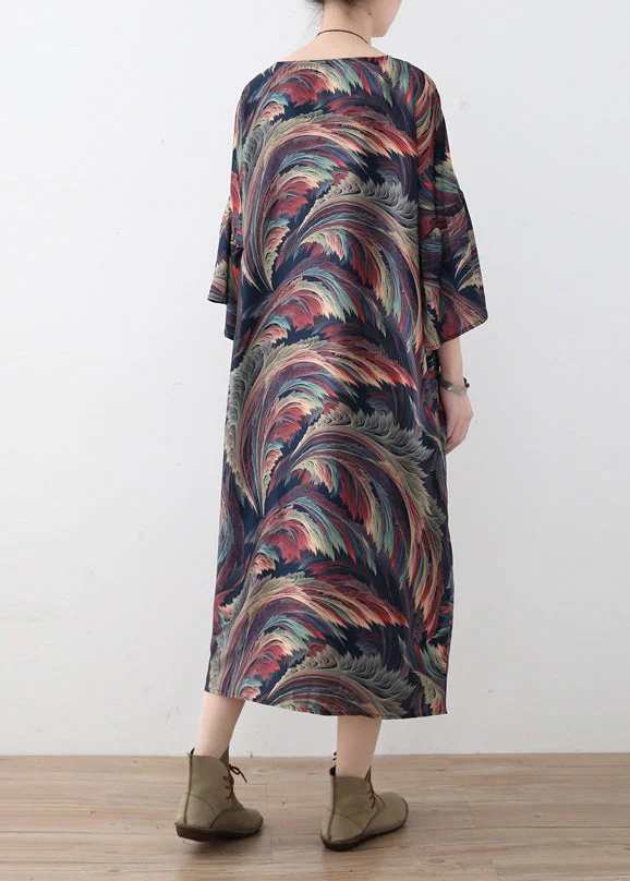 Vintage o neck Batwing Sleeve Sweater outfits Street Style floral Hipster chiffon dress