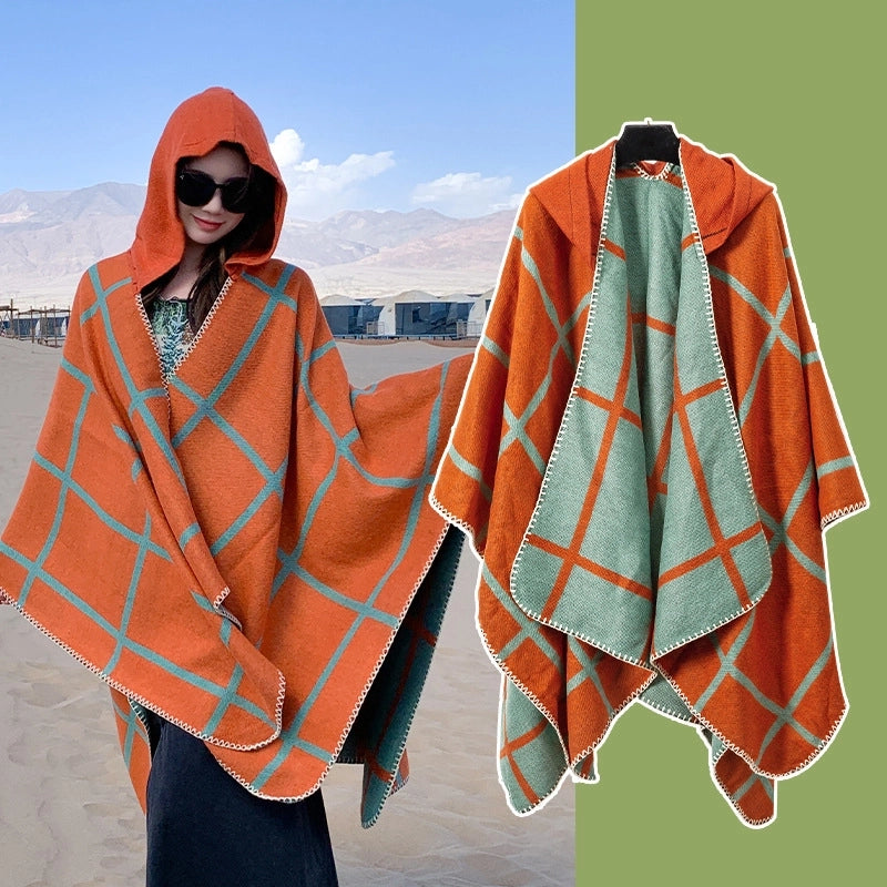 Ethnic Style Hooded Shawl Cloak Lijiang Xinjiang Tibet Northwest Tourism Wear Photograph Warm Outer Cape