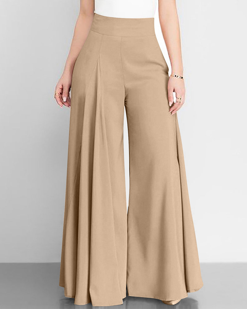 Solid Color High Waist Wide Leg Pants