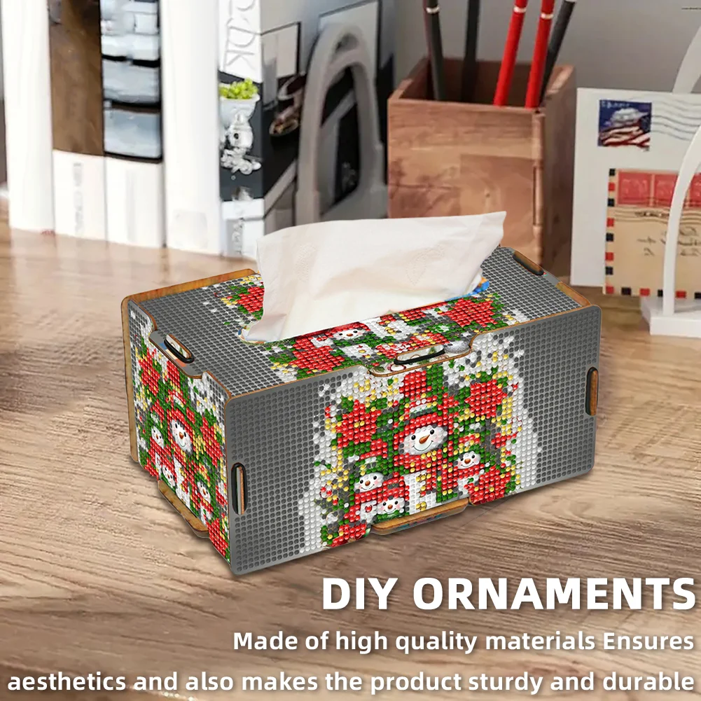 Xmas Snowman Diamond Painting Tissue Box Wooden Diamond Art Tissue Storage Box