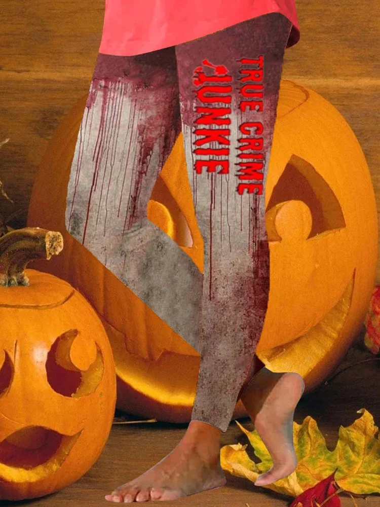 Comstylish Women's True Crime Junkie Halloween Print Leggings