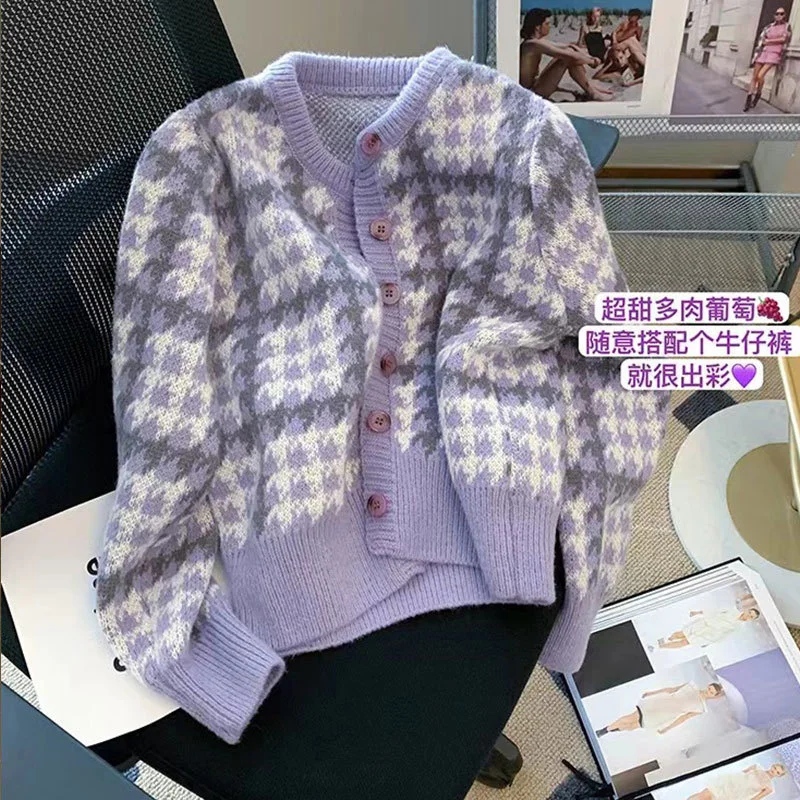 Ueong Ueong Sweater Female Design Sense Casual Short Jacket Spring Autumn Loose Wear Lazy Knit Cardigan Coat Female