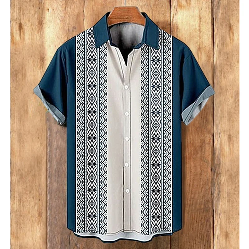 Men's multicolor lattice pattern cotton linen shirt