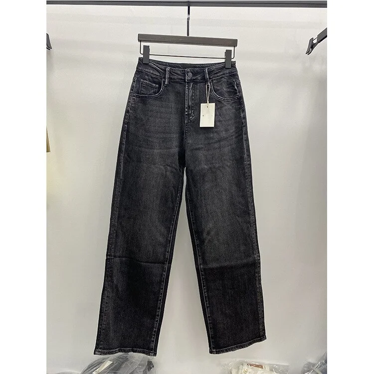 Women's Loose Straight-Through Jeans high waist fashion causal lady denim pants