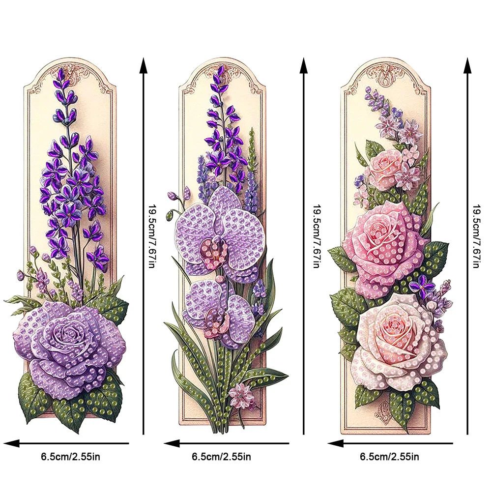3Pcs Special Shape Flowers Diamond Painting Bookmark Making Kit for Book Lovers