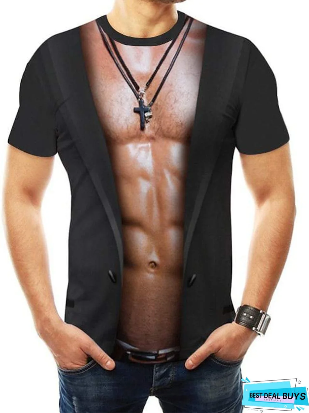 Men's T-Shirt Graphic Simulation Plus Size Print Tops Round Neck