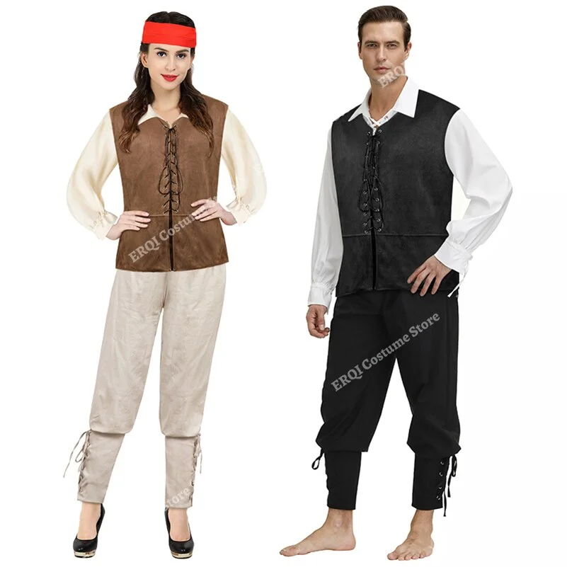 Billionm Pirate Costume Men Plus Size Medieval Renaissance Chevalier Clothing Adult Steampunk Gothic Pirate Uniform Set 3 Piece