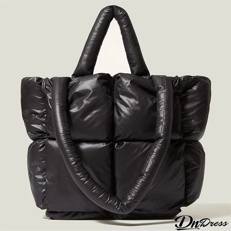 Women's Fashion Puffer Tote Bag Quilted Cotton Down Handbags