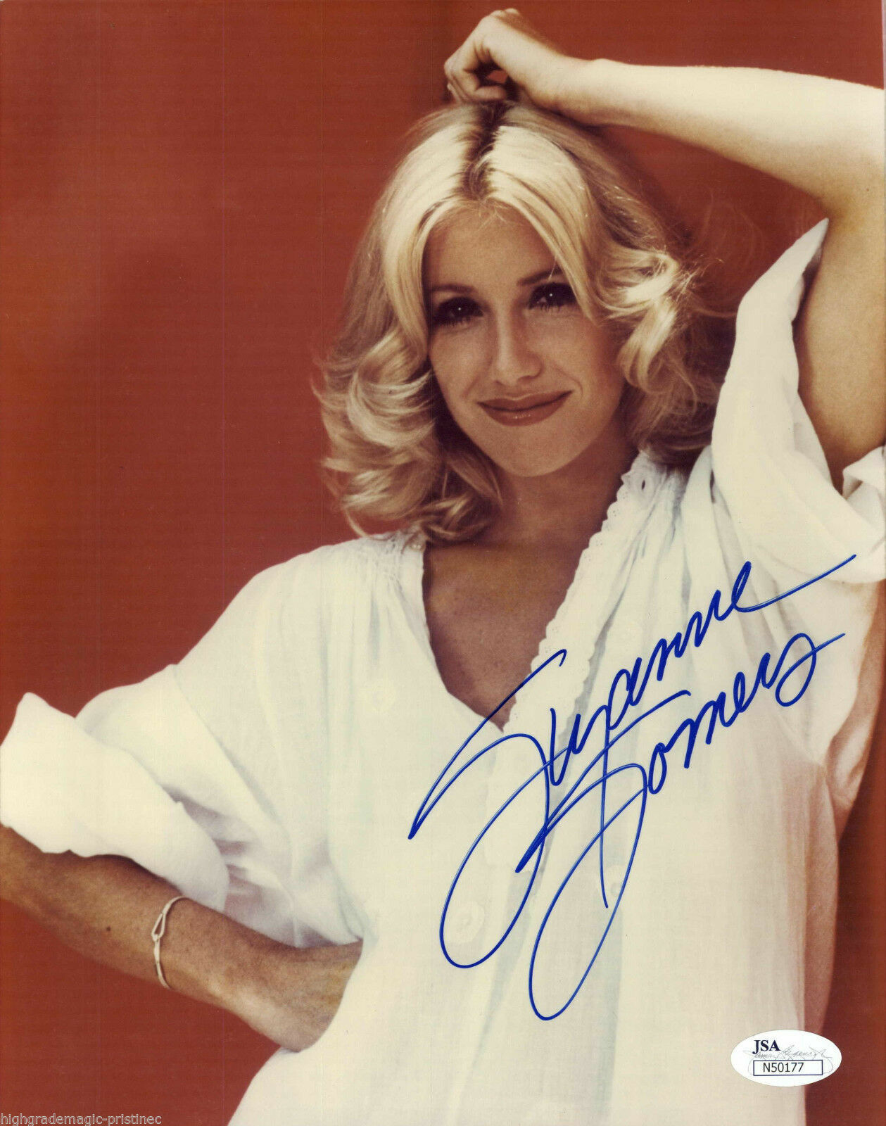 SUZANNE SOMERS ACTRESS, SIGNED 8X10 PLAYBOY JSA AUTHENTICATED COA #N50177