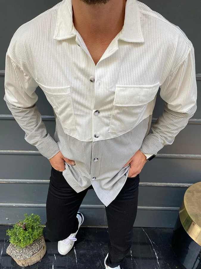 Men's Color Block Casual Long Sleeve Shirt